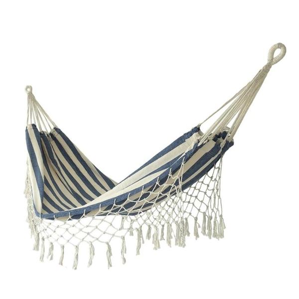 

double tassel hammock sleeping swing chair outdoor indoor camping garden canvas macrame navy stripes hammock hanging net chair
