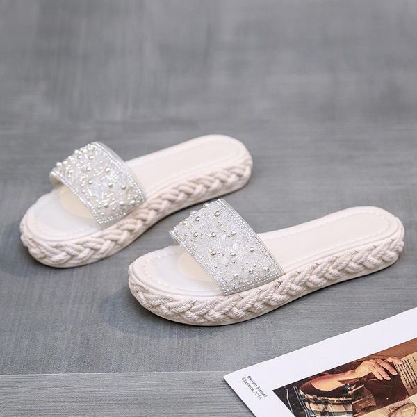 

slippers shoes women low casual platform slides rubber flip flops soft luxury summer hawaiian pu rome fabric leisure round toe, Black