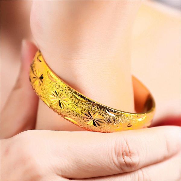 

bangle wedding 24k yellow gold filled moon & stars carved womens bracelet bridal fashion jewelry gift, Black