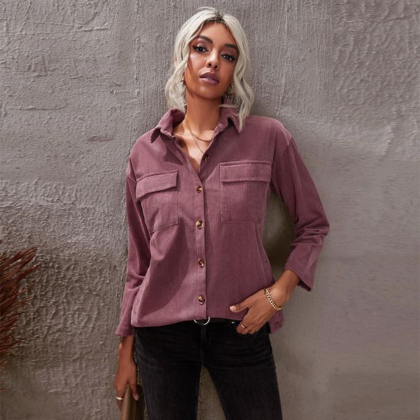 

shiying corduroy shirt female autumn winter 2021 solid color breasted casual, White;black