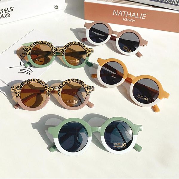 

sunglasses children boy girl cute leopard double color shape round polarized kids vintage uv400 protection classic, Blue