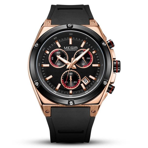 

wristwatches megir 2073 luxury men's wristwatch business multi-function chronograph sport watch military army silica gel male clock, Slivery;brown