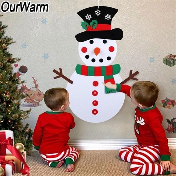 OurWarm Feltro Pupazzo di neve Regali di Natale per bambini Kit per appendere a parete la porta con decorazione adesiva Giocattoli di Capodanno Decorazioni natalizie 201017