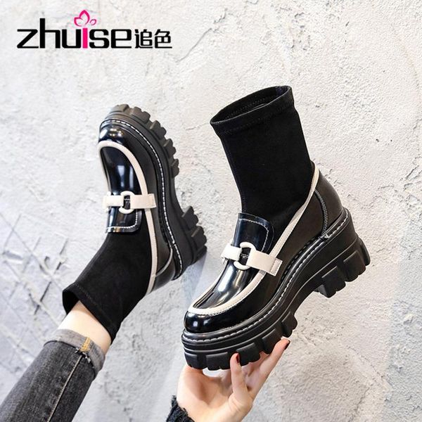 

boots autumn women's shoes with increased elasticity and thin socks 2021 wild winter net red short, Black