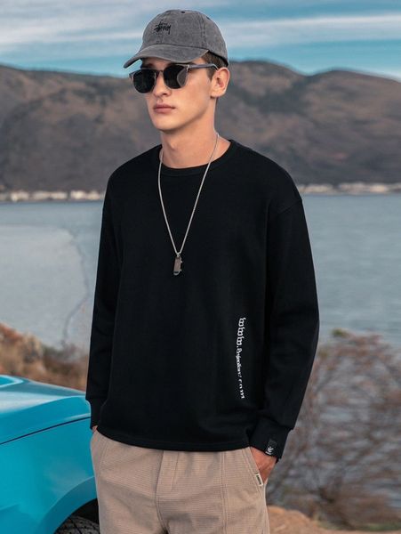 

men letter embroidery drop shoulder sweatshirt g4yk#, Black