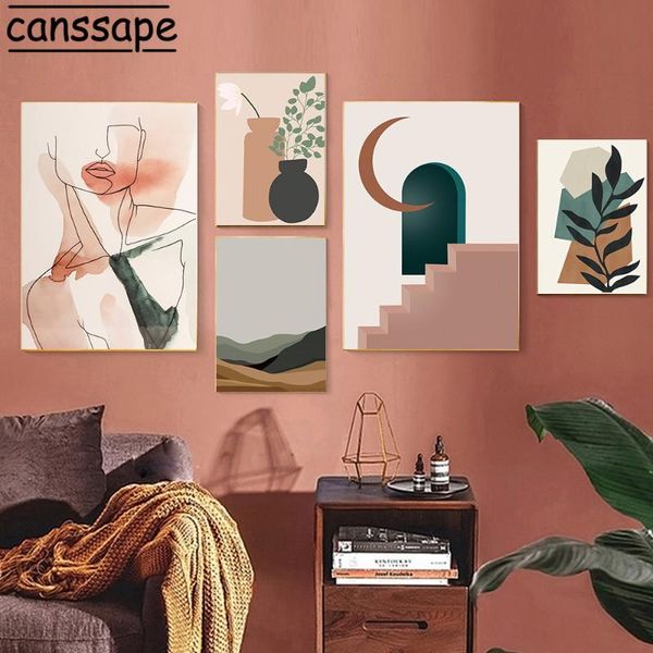 

paintings abstract wall art posters boho prints minimalist print nordic poster watercolor line painting plant leaves pictures home decor