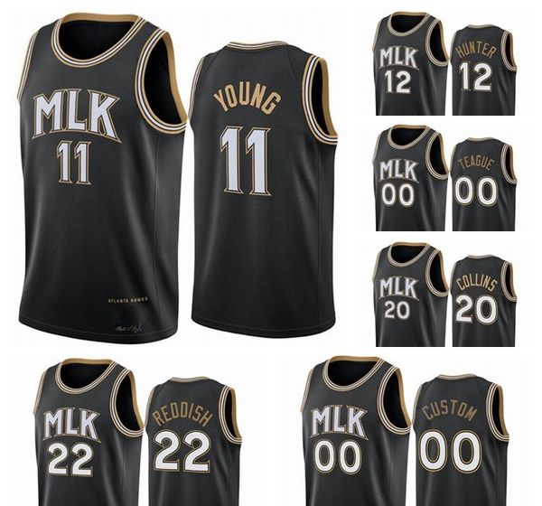 

atlanta hawks men cam reddish trae young 2020/21 swingman city basketball jersey black icon edition new, Black;red