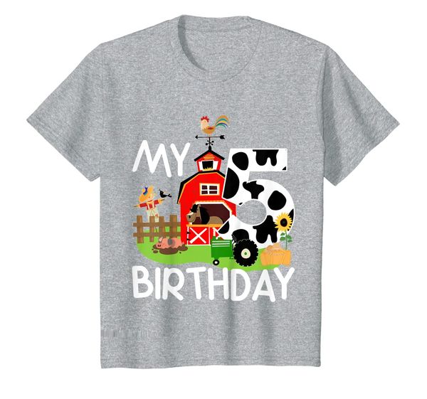 

kids 5th birthday shirt farm tractor pig horse cow chicken cat, White;black