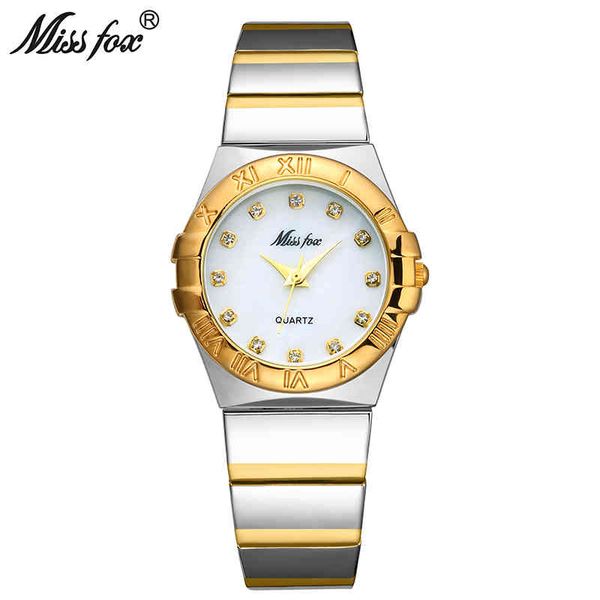 

missfox elegant watches women diamond roman numerals pearl shell classic ladies gold watch waterproof female quartz wristwatch, Slivery;brown