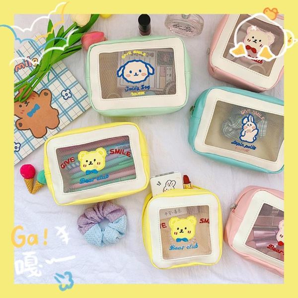 

korea mesh cosmetic bag cute girls large capacity cosmetic storage bag women travel portable transparent makeup organizer