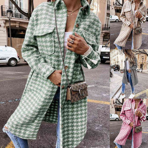 

woolen coat women's middle and long autumn winter 2021 print, Black