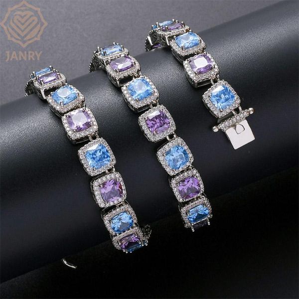 

chains janry 10mm rock sugar zircon hip hop men necklace square color blue purple blingchain, Silver