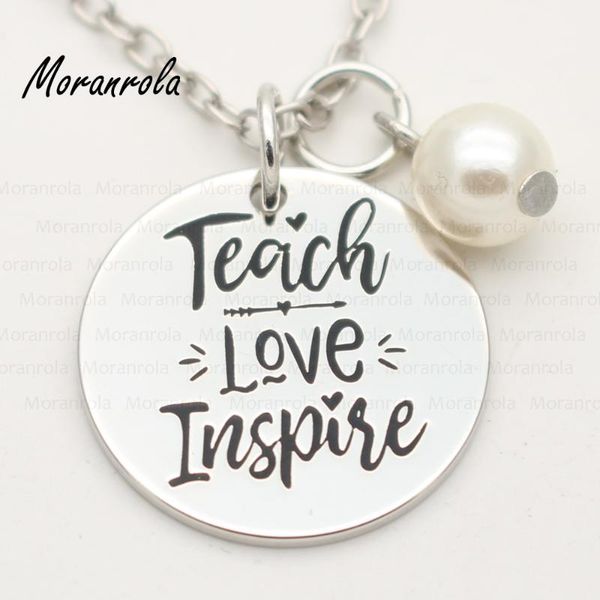 

pendant necklaces arrive "teach love inspire "necklace &keychain teachers day gift graduation teacher school life jewelry, Silver
