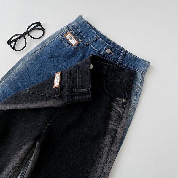 

women's jeans mooirue autumn casual women side gradient striped black blue vintage wide leg denim pants