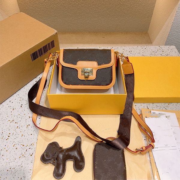 

2021 retro ladies fashion shoulder bag old flower designer handbag + puppy pendant + coin purse luxury imitation brand street crossbody with