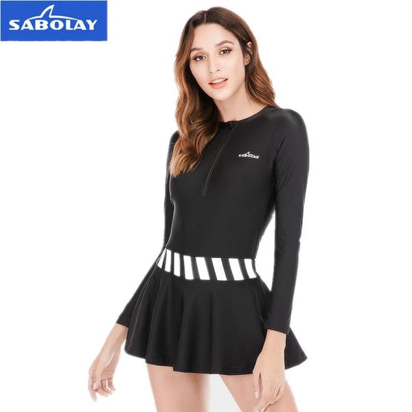 

women's swimwear one piece beach dress long sleeve with chest pad cover up 2021 summer ladies swim bathing suit wear, White;black