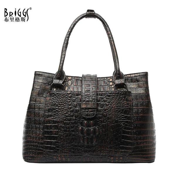 

briggs crocodile pattern women casual tote handbag genuine leather fashion lady shoulder crossbody purse office bag