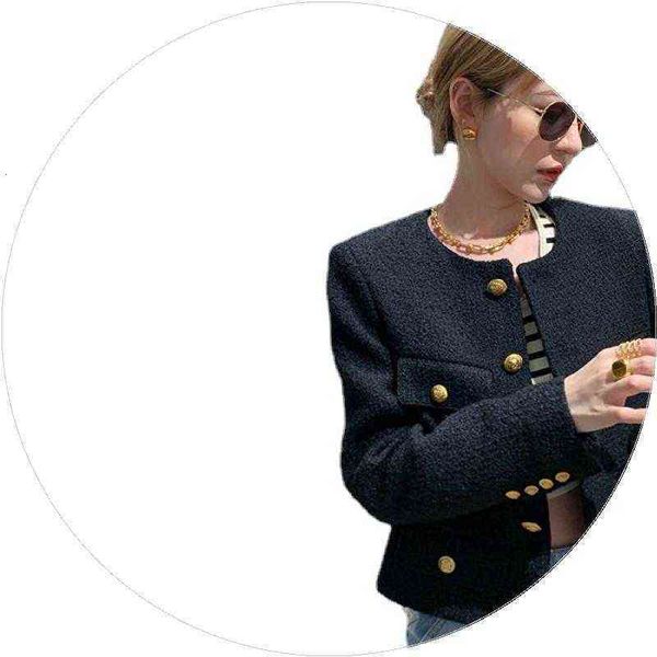 

2021 autumn and winter small fragrance coarse tweed short coat female french celebrity suit, Black;brown