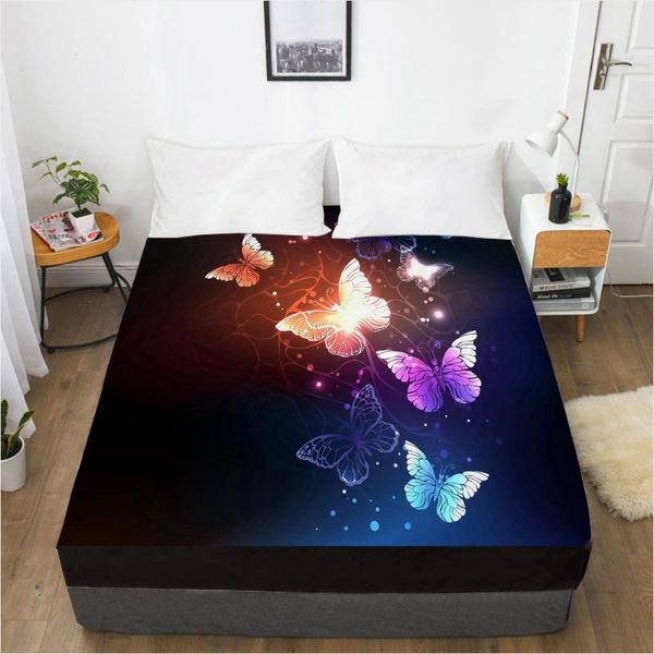 

sheets & sets 3d hd digital printing custom bed sheet with elastic,fitted twin full black butterfly bedding mattress cover 200x200cm