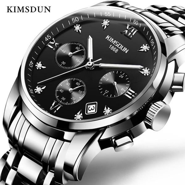 

wristwatches kimsdun waterproof business men's date display fashion trend quartz chronograph watch stainless steel strap relogio clock, Slivery;brown