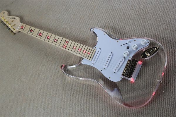 

flyoung st plexiglass acrylic electric guitar gold accessories five-star red light body and neck