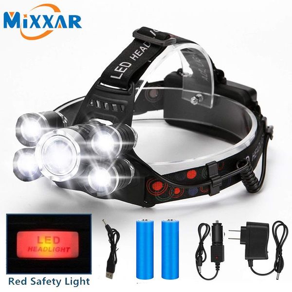 

head lamps drop t6+4q5 14000lm led headlamp headlight rechargeable hunting light lamp torch 2*18650 battery+ac car charger