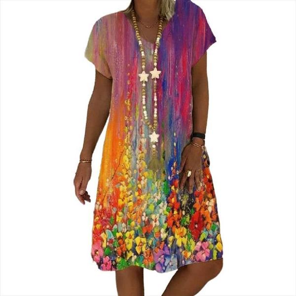 

loose causal short sleeves women dresses plus size v neck long printed summer, Black;gray