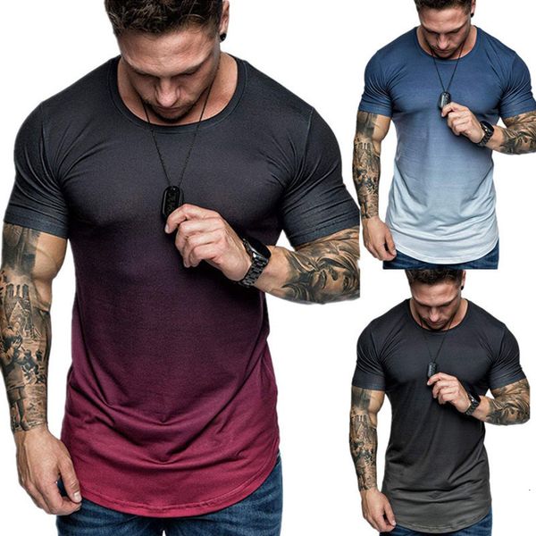 

summer new gradient 3d digital printing round neck short sleeve loose casual men's t-shirt, White;black