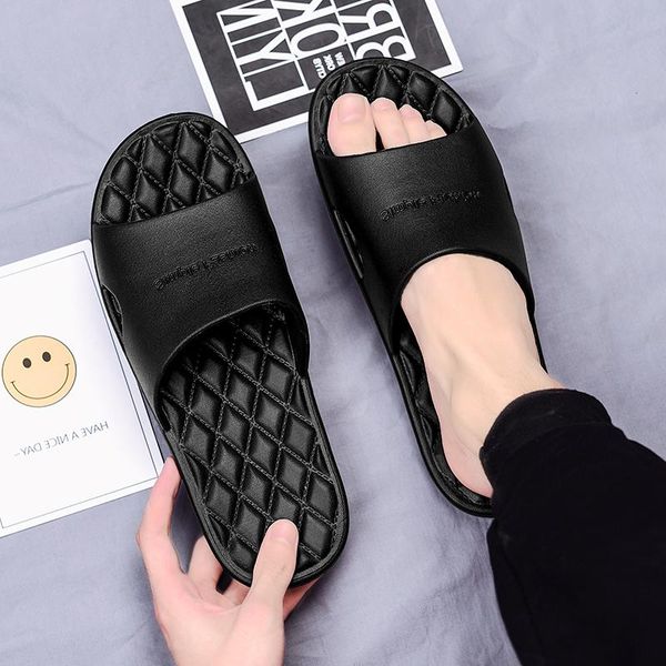 

slippers men indoor home summer non-slip light el shoes couple soft bottom sandals men's flat flip flops, Black