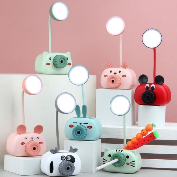 

book lights cartoon led desk lamp usb power supply with pencil sharpener pen holder table for child student eye protection night lilght