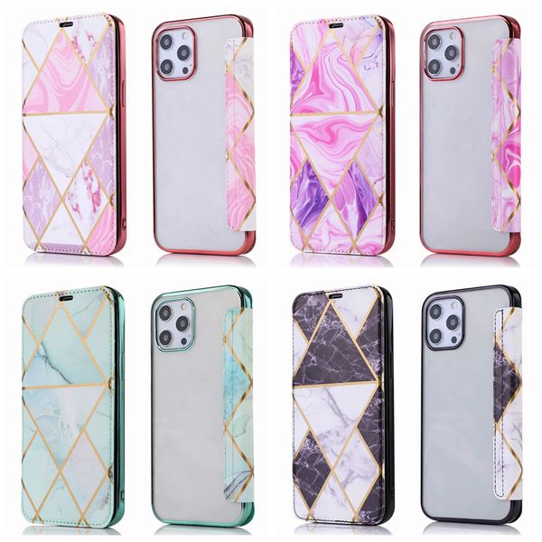 

luxury plated marble geometric leather wallet cases for iphone 13 pro max 2021 12 mini 11 xr x xs 8 7 6 5 stone rock chromed metallic coque