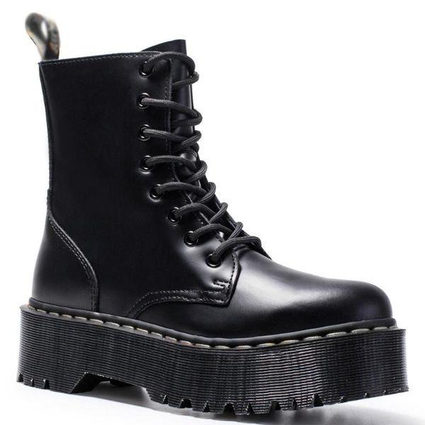 

boots women's winter genuine leather platform black ankle motorcycle thick heel d