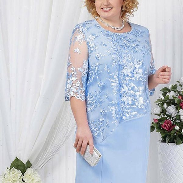 

plus size dress women o neck short sleeve blue lace fit and flare casual fashion noble valuable women dress summer, Black;gray