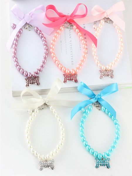 

dog apparel 5pcs/pack pearl necklace for and cat pet collar