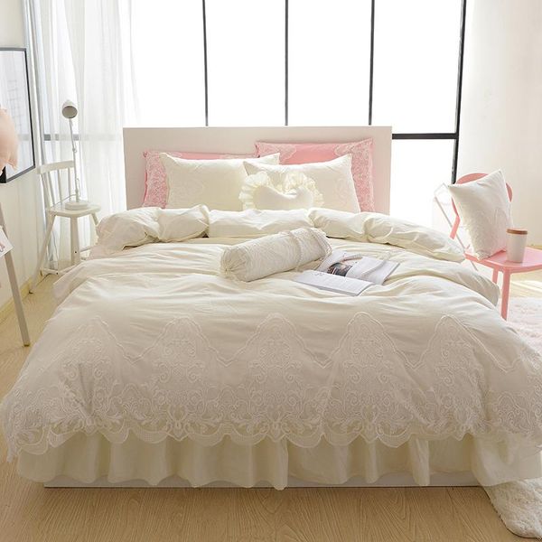 

bedding sets luxury set lace cake layers ruffle duvet cover elegant fabric bedspread bed skirt coverlets beige princess bedclothes