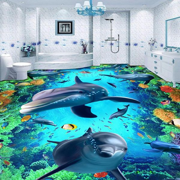 

wallpapers custom 3d flooring po wallpaper underwater world dolphin floor mural de parede pvc waterproof sticker wall paper
