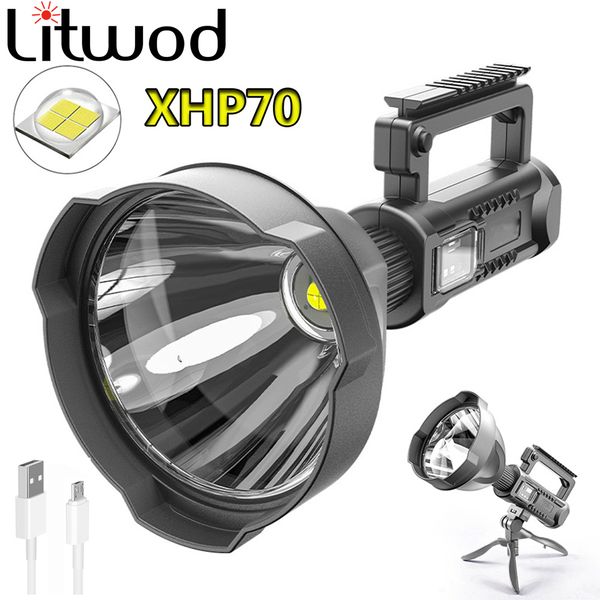 200000LM Super Bright LED recarregável XHP70.2 Big Head Lanterna Handheld Lanterna Work Light Spotlight Floodling 40W Tocha
