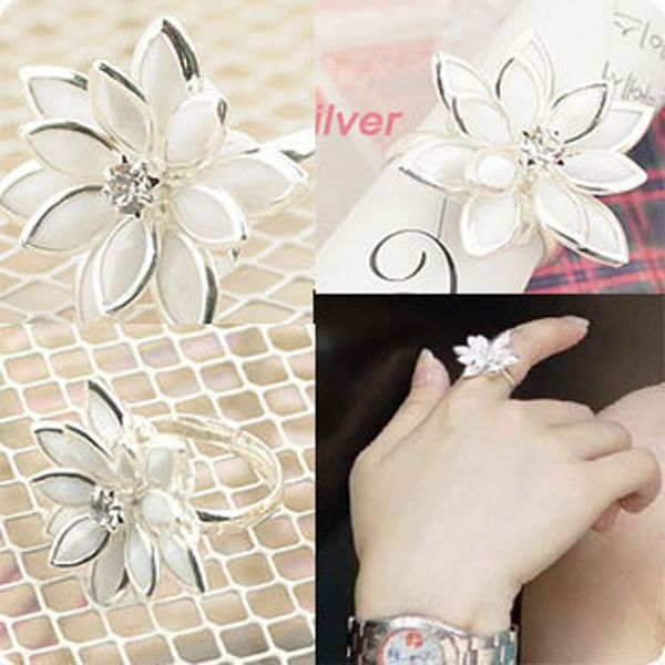 

version snow lotus ring fashion white multilayer camellia ring flower ring small fresh jewelry girl, Silver