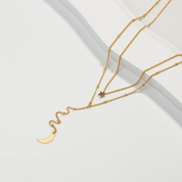 

pendant necklaces gold color star clavicle chain moon necklace female layered for women 2021 fashion jewelry girls gift, Silver