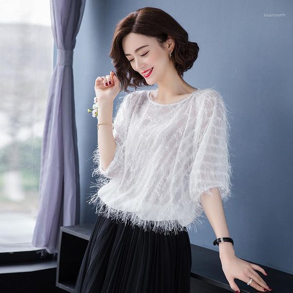 

women's blouses & shirts summer lady chiffon blouse elegant female batwing sleeve loose, White