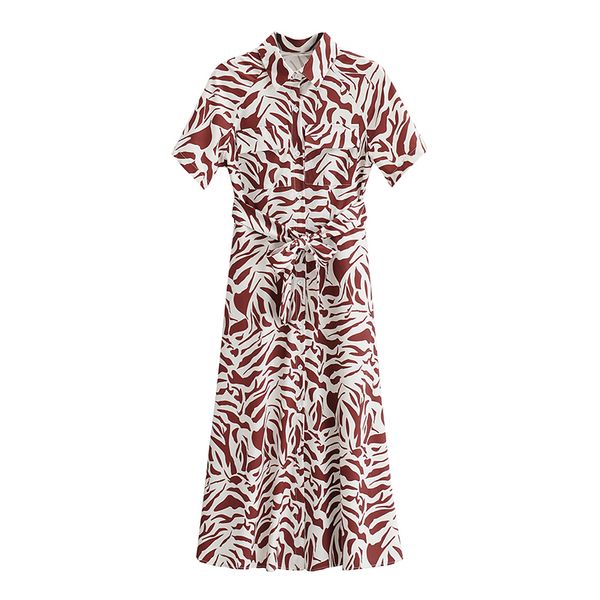 

2021 new leopard women's dress add belt slim fit turn-down collar short sleeve female clothing mid-calf streetwear, Black;gray