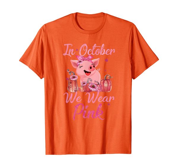 

october we wear pink pig football breast cancer awareness t-shirt, White;black