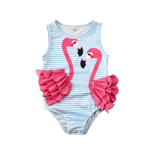 

2021 summer new flamingo kids baby girls one piece swimsuit bikini swimwear cute cartoon toddler girls bathing suit beachwear, Black
