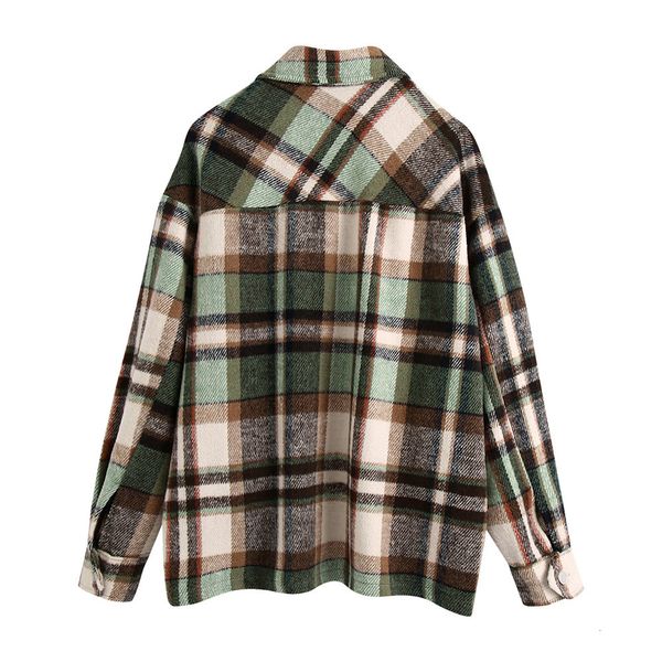 

new elegant plaid pattern woolen jackets vintage pockets loose coat for women 2021 high street thick tunic clothing ht58, Black