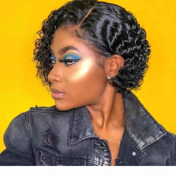 

pixie cut lace wig blunt cut 4x4 bob lace closure wigs short human hair wigs curly lace front human hair wigs, Black;brown