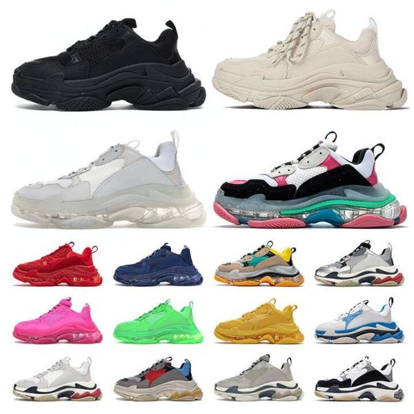 

crystal bottom clear sole paris triple s shoes 17fw sneakers letter black cream red dad platform retro ladies mens womens casual trainers, White;red