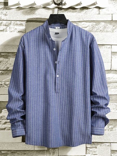 

men striped half button shirt without g7zy#, White;black