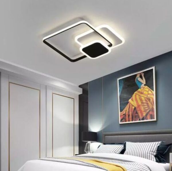 Moderne LED-Deckenleuchte mit Fernbedienung für Esszimmer, Schlafzimmer, Küche, runder quadratischer Kronleuchter, schwarz/weiße Beleuchtungskörper