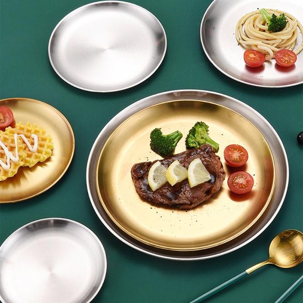 

dishes & plates stainless steel plate korean barbecue multifunctional western tray golden restaurant special tools
