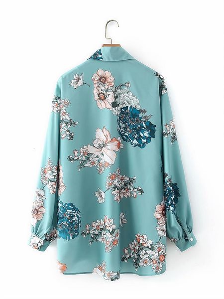 

new 2021 spring floral printing elegant ladies long sleeve women shirts turn down collar hhlr, White
